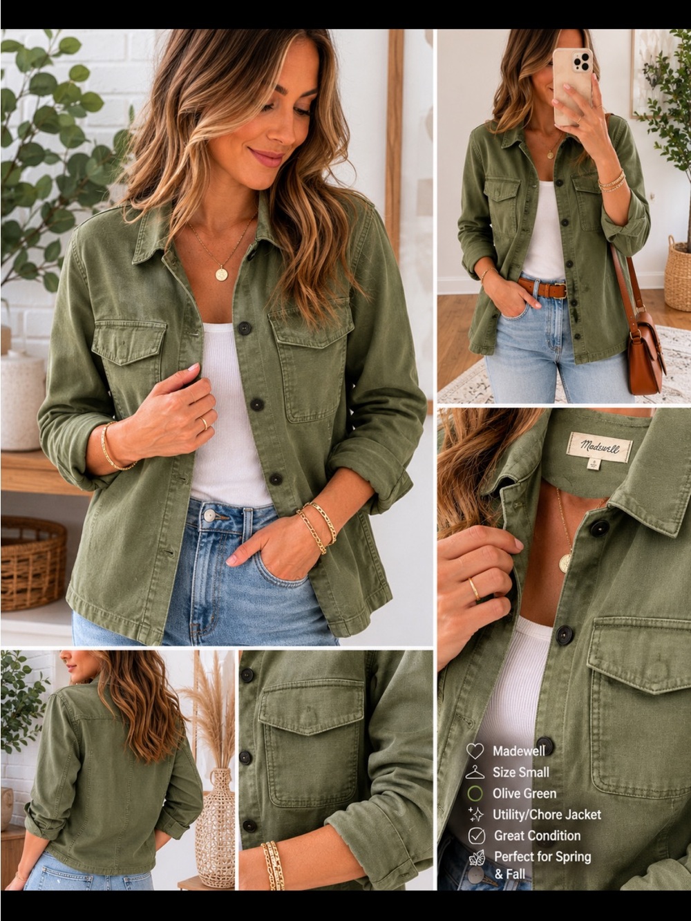 Madewell Olive Green Utility Jacket Women’s Size small Button Front Cotton Jacke - Picture 2 of 8